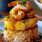 Teriyaki Shrimp Pineapple Rice Stack
