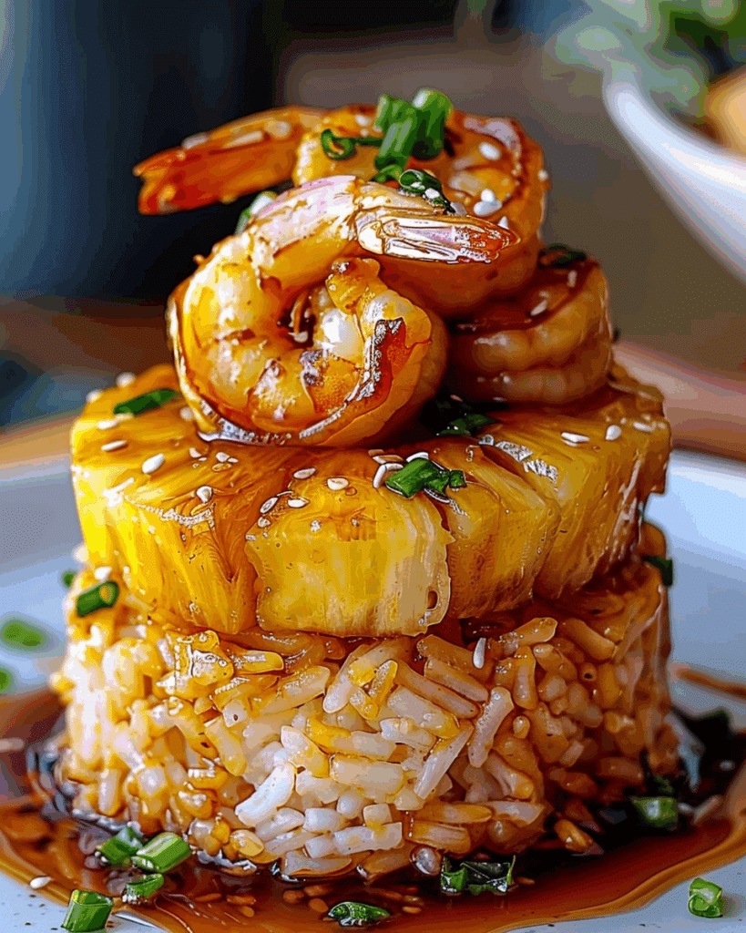 Teriyaki Shrimp Pineapple Rice Stack
