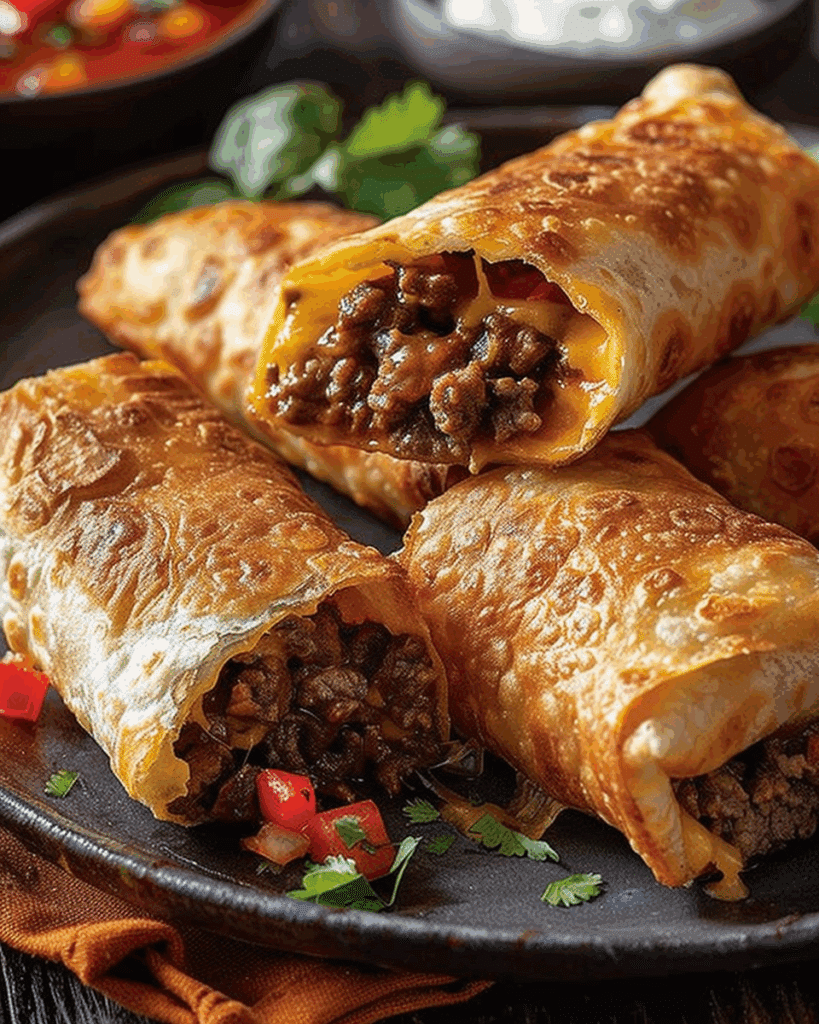 Crispy Beef and Cheese Chimichangas