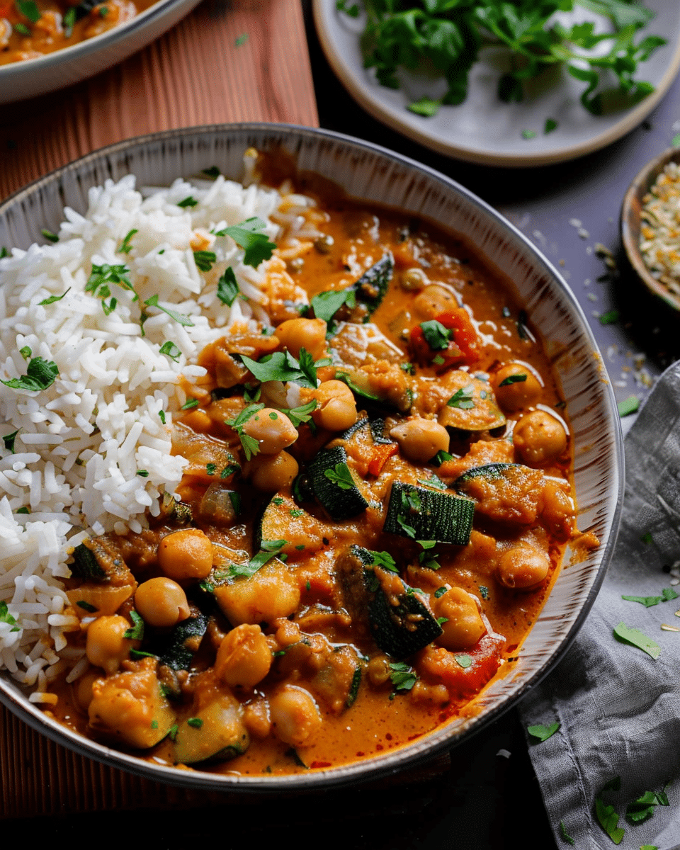 Spicy Baked Zucchini Chickpea Curry