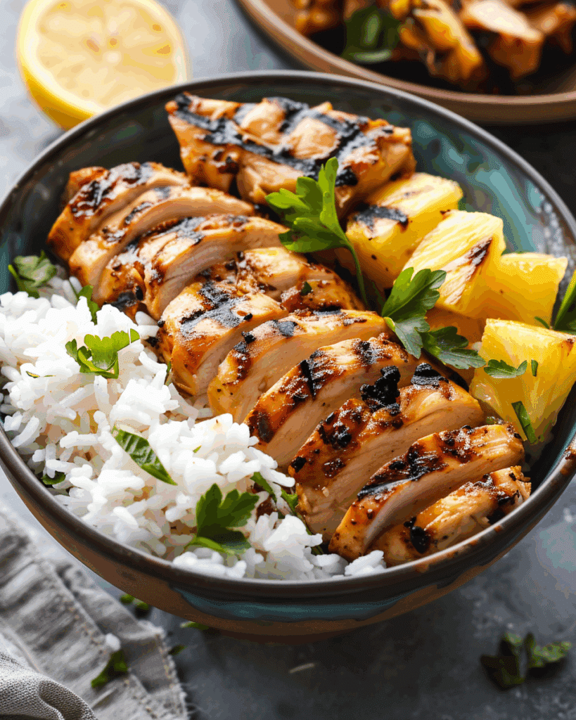 Grilled Chicken and Pineapple Bowls with Coconut Rice