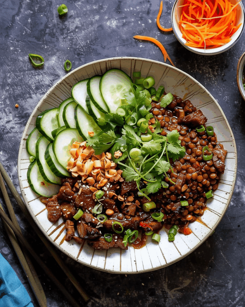 Vietnamese Inspired Caramelized Pork Bowls with Lentils