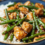 Healthy Sesame Chicken with Green Beans and Rice