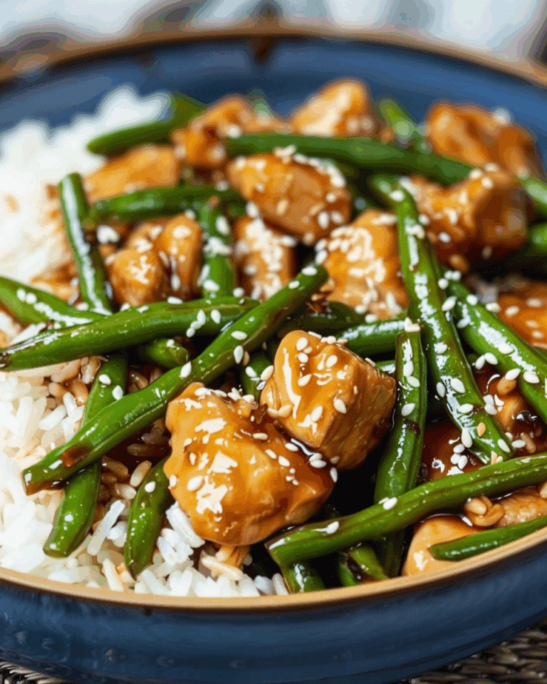 Healthy Sesame Chicken with Green Beans and Rice