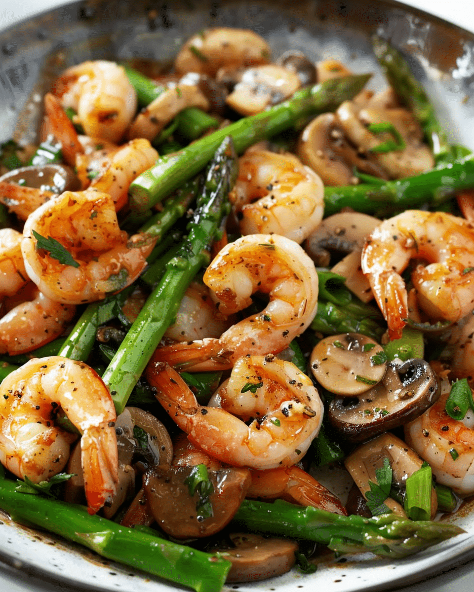 Stir-fried Shrimp, Asparagus, and Mushrooms