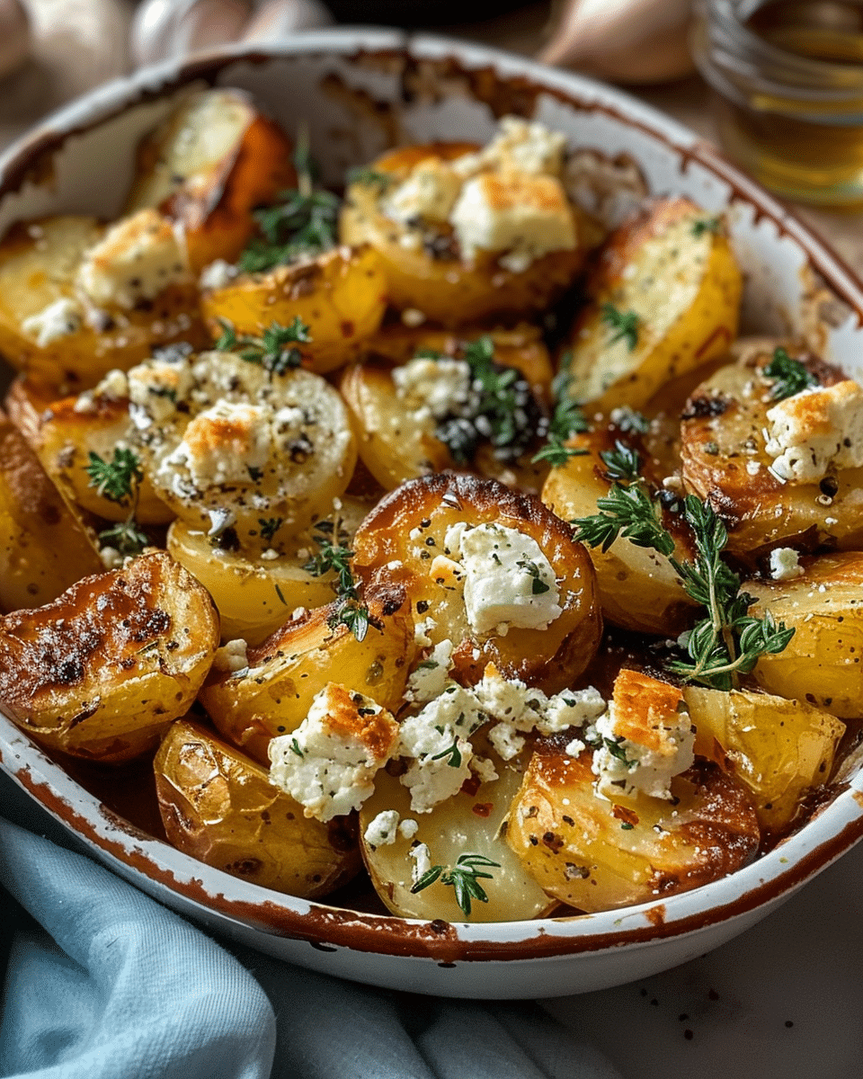 Roasted Potatoes with Baked Feta and Garlic