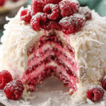 Raspberry Swirl Coconut Snowball Cake