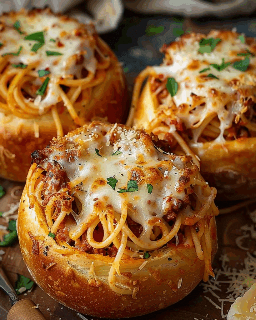Spaghetti Garlic Bread Bowls