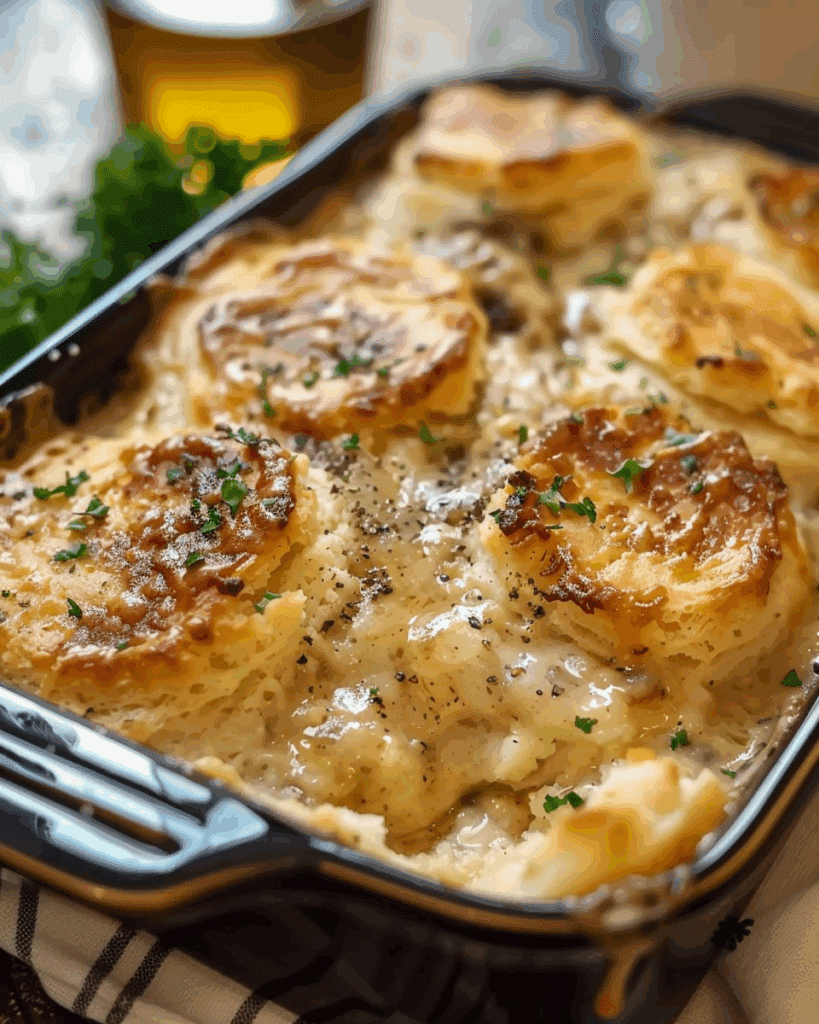 Biscuits and Gravy Hashbrown Casserole