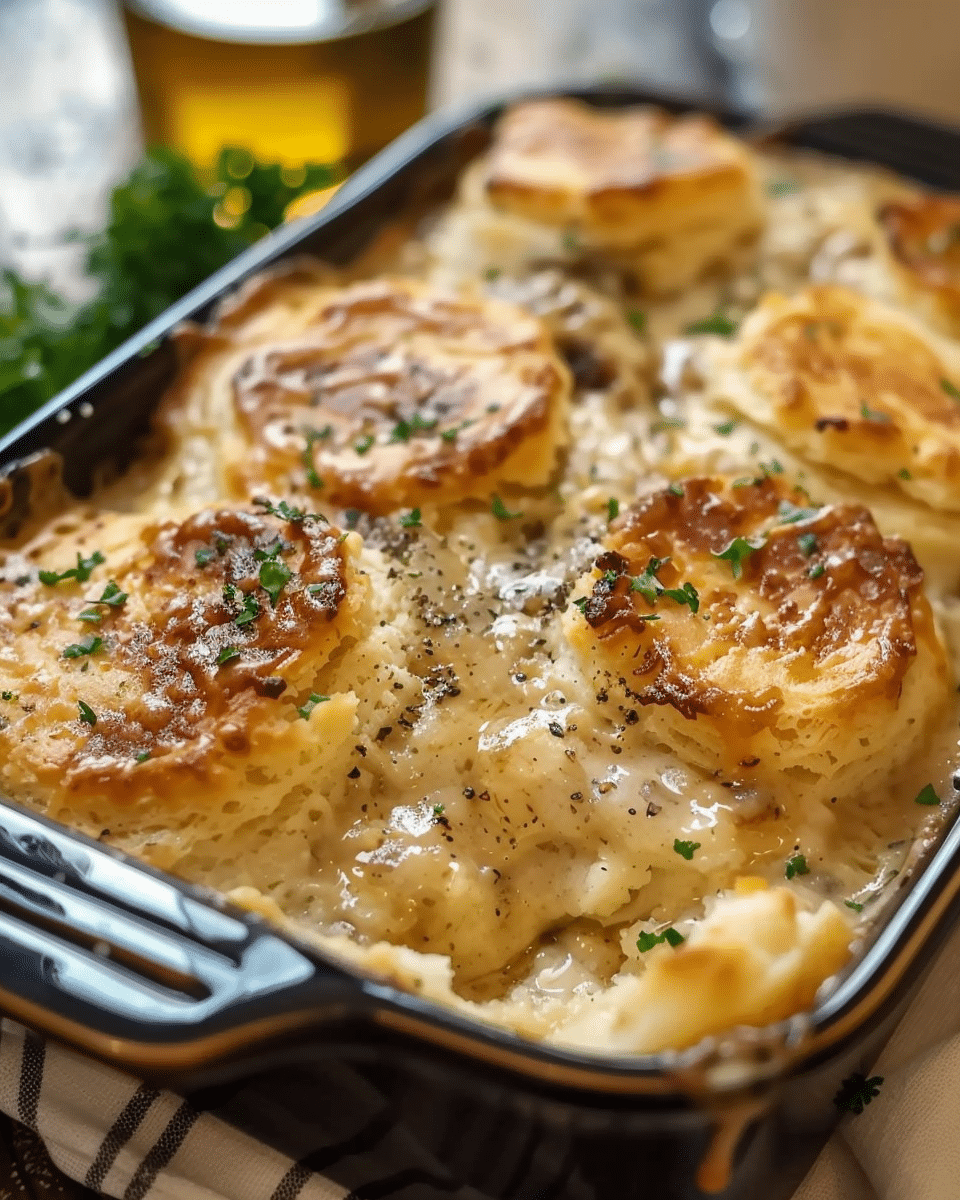 Biscuits and Gravy Hashbrown Casserole
