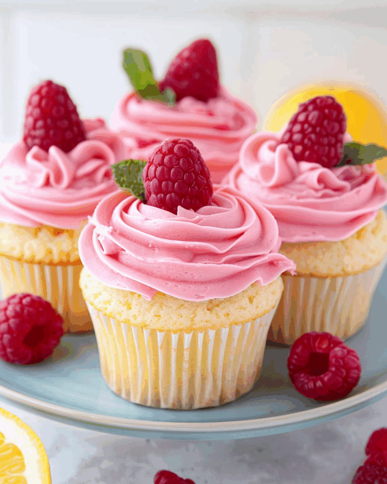 Lemon Cupcakes with Raspberry Buttercream Frosting