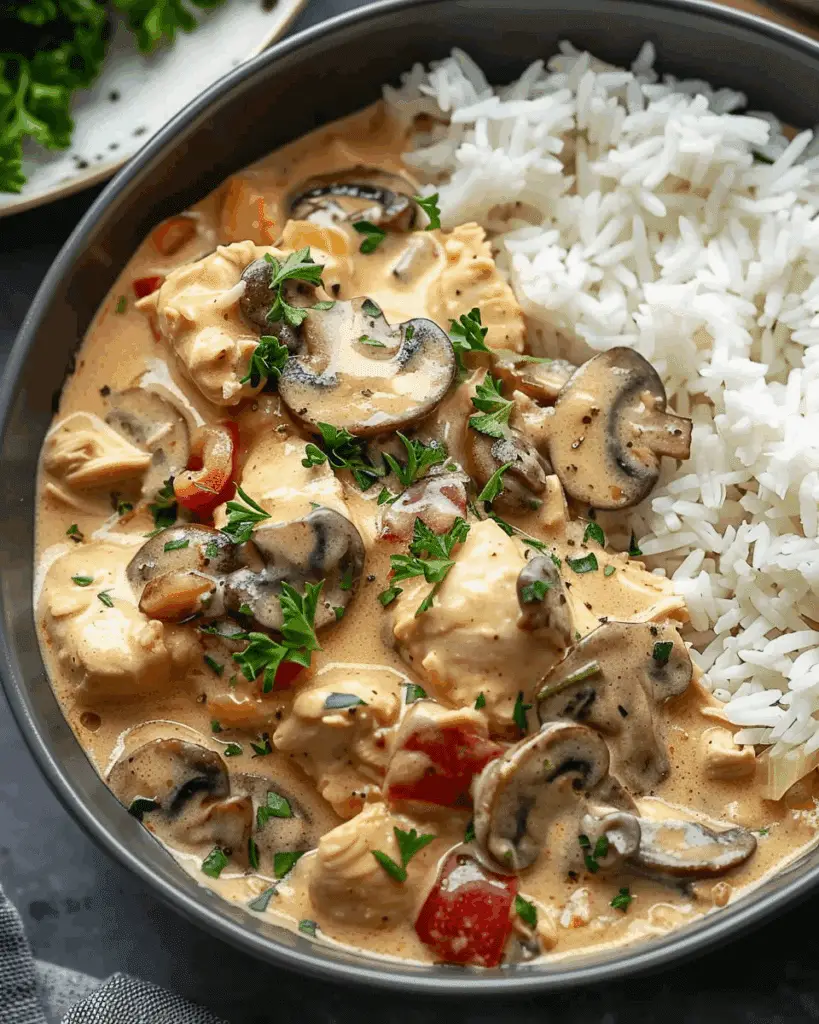 Creamy Chicken & Mushroom Stroganoff with Jasmine Rice