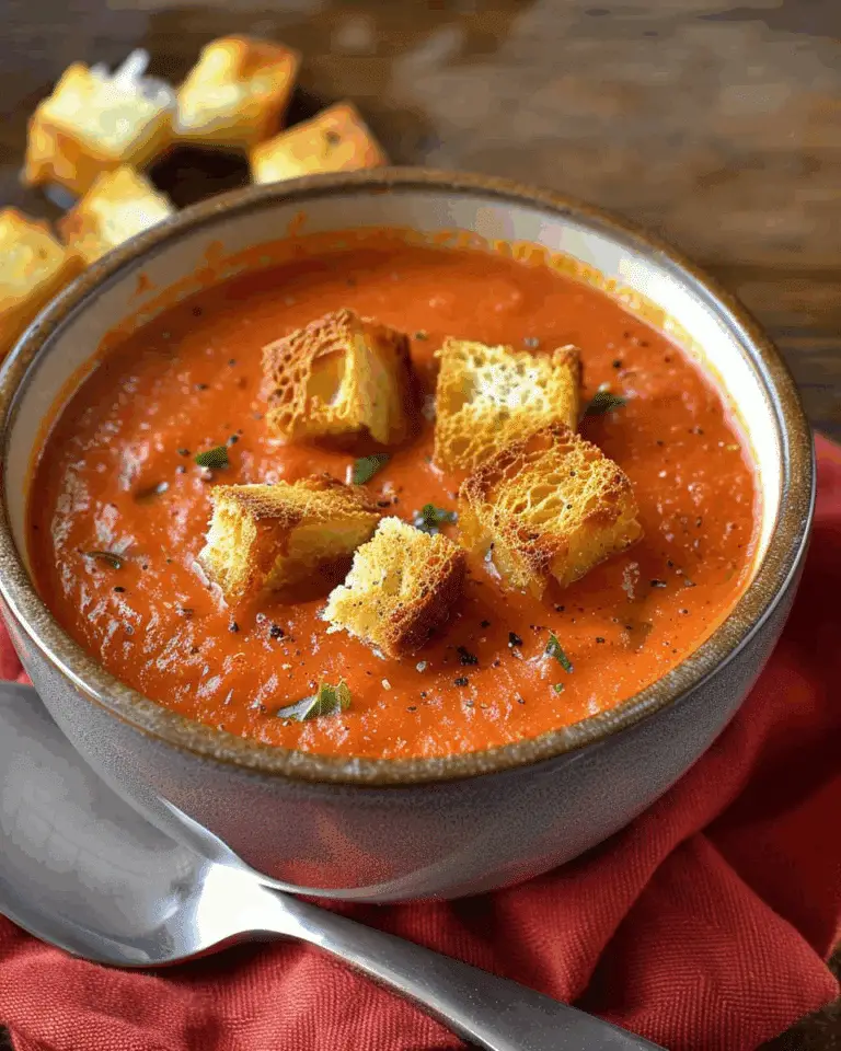 Creamy Tomato Soup with Garlic Croutons