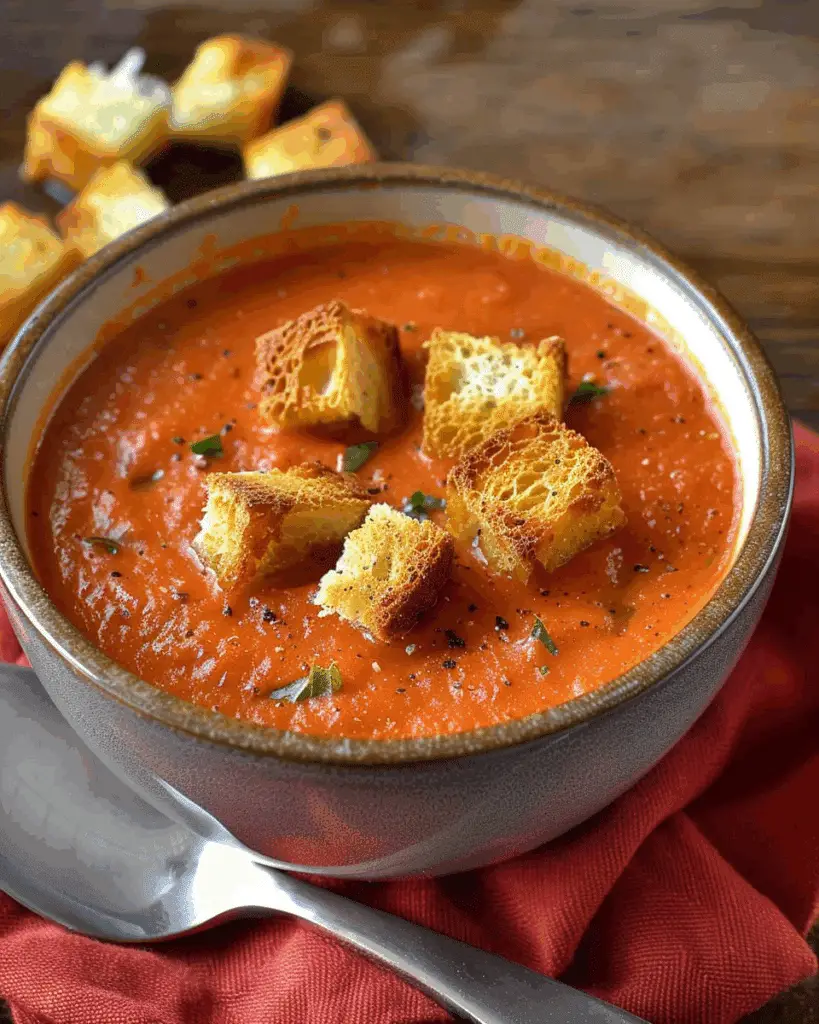 Creamy Tomato Soup with Garlic Croutons