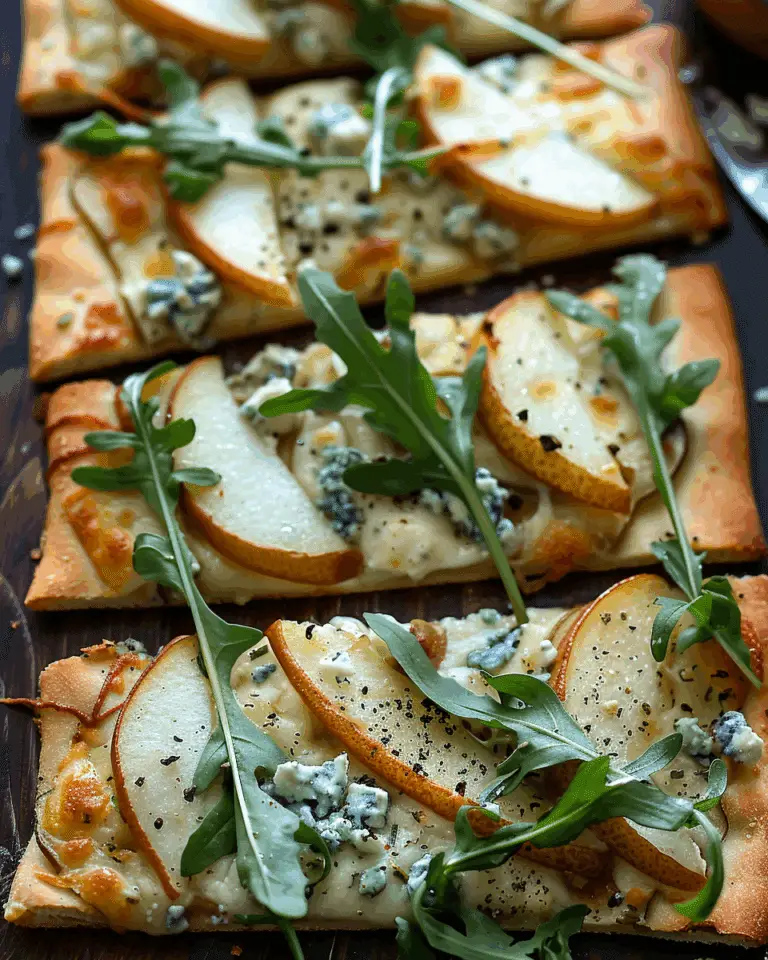 Pear and Blue Cheese Flatbread with Arugula