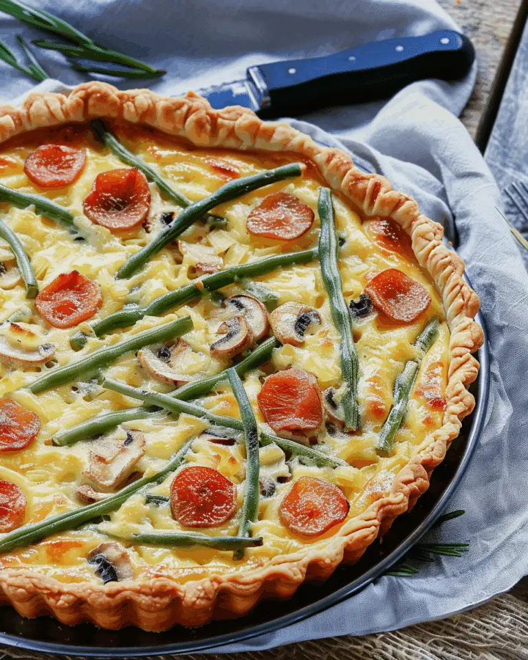 Cheesy Green Bean & Mushroom Tart