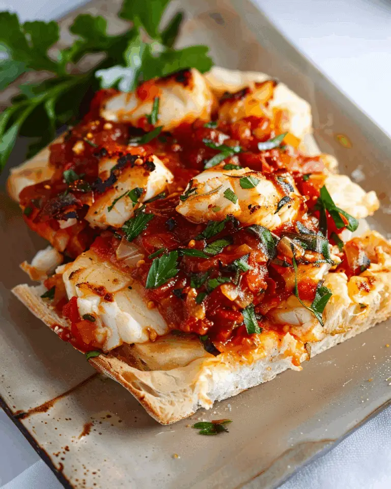 Cod Focaccia Sandwich With a Red Tomato Sauce