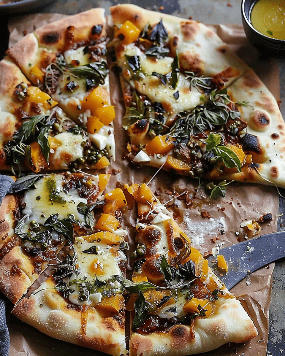 Pumpkin Naan Pizza with Gruyere and Fresh Herbs