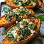 Spinach & Ricotta Stuffed Sweet Potatoes with Herb Drizzle