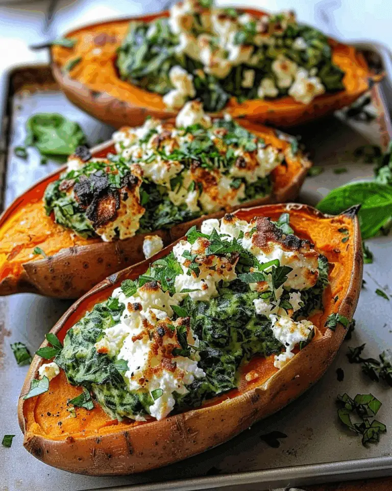 Spinach & Ricotta Stuffed Sweet Potatoes with Herb Drizzle