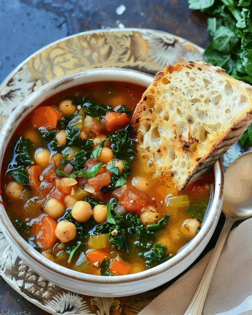 Vegetable Soup with Chickpeas and Kale & Crunchy Garlic Toasts