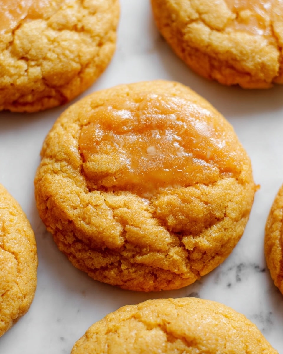 The image shows several soft, round cookies with a golden-brown color. Each cookie has a slightly rough and uneven surface texture with small cracks and light ridges, giving them a homemade look. They are placed closely together on a white marbled surface, with one cookie in the center clearly visible and the others partly seen around its edges. The cookies have a warm, appetizing appearance with a smooth, slightly shiny glaze in some areas, highlighting their moist interior. photo taken with an iphone --ar 4:5 --v 7