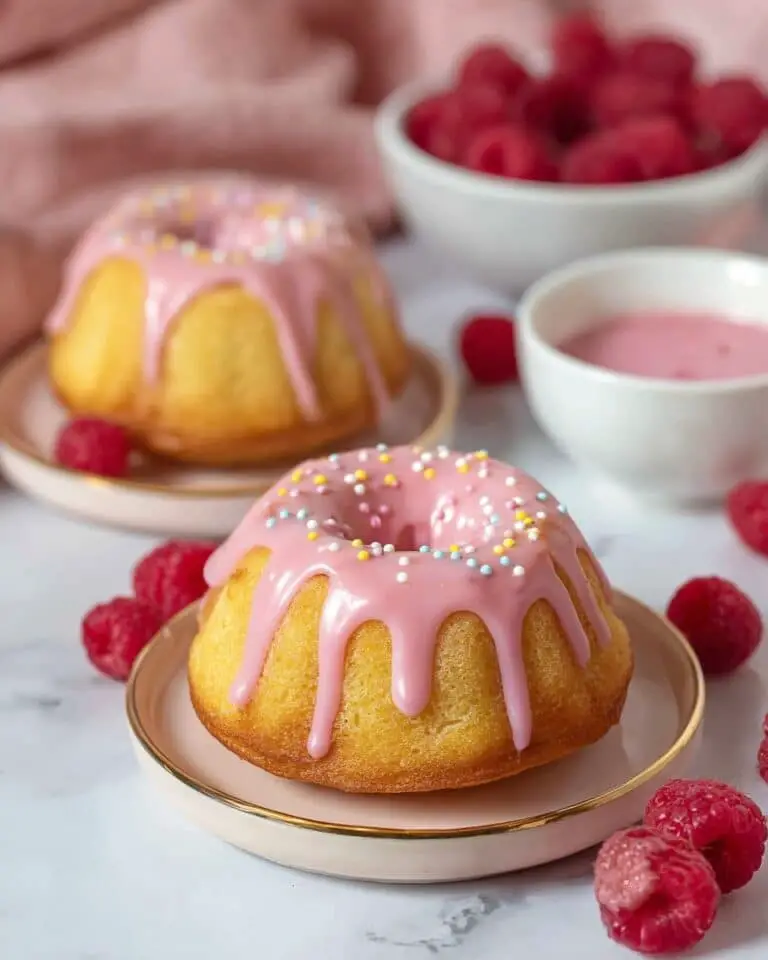 Mini White Chocolate Raspberry Bundt Cakes with Raspberry Chocolate Ganache Recipe