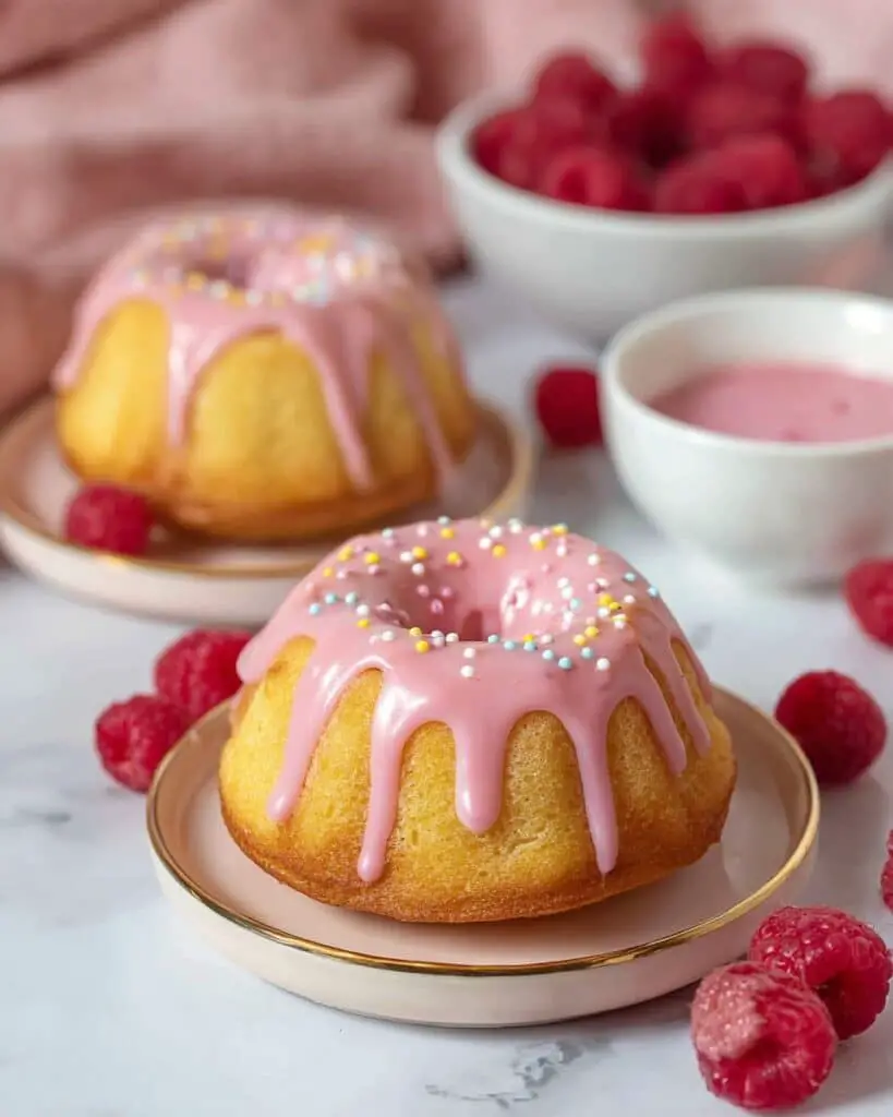 Mini White Chocolate Raspberry Bundt Cakes with Raspberry Chocolate Ganache Recipe