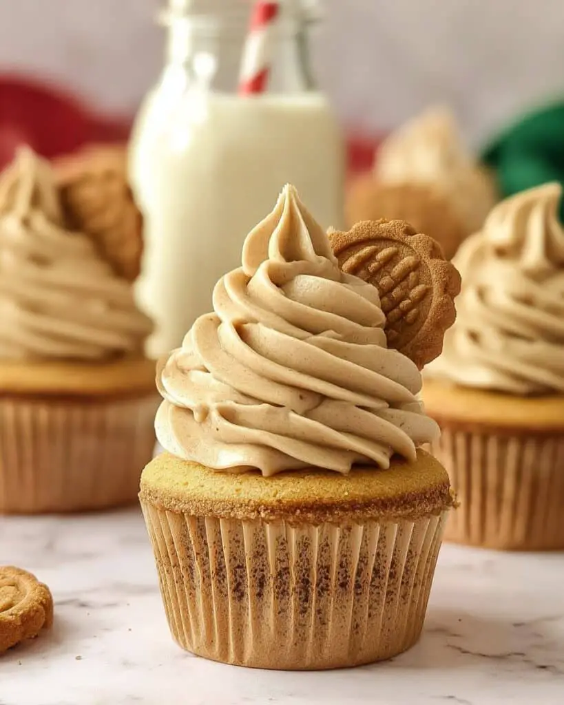 Biscoff Cupcakes with Cinnamon-Spiced Biscoff Frosting and Cookie Garnish Recipe