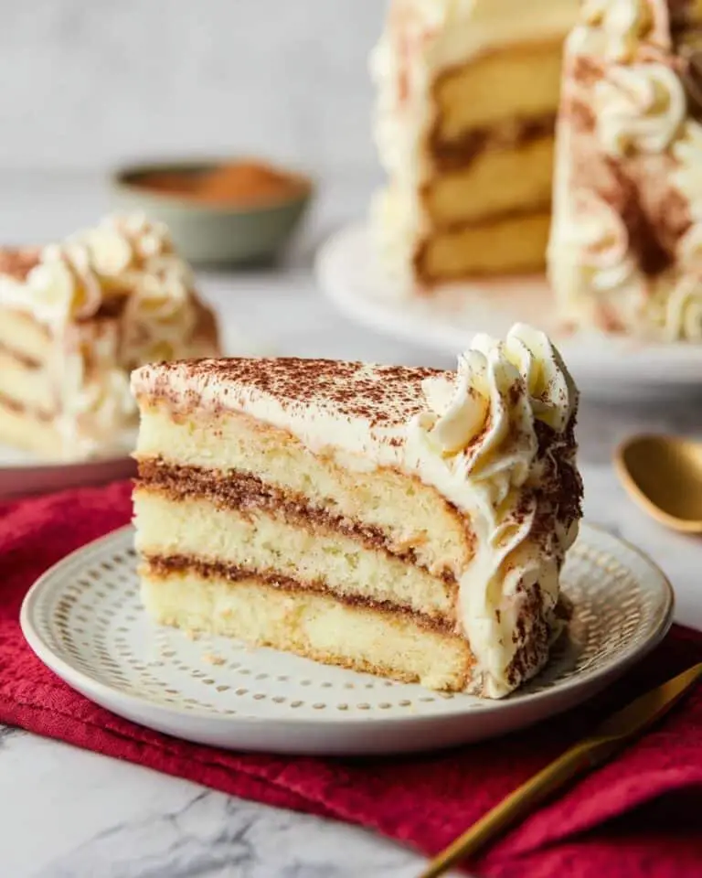 Tiramisu Cake with Coffee Rum Syrup and Mascarpone Frosting Recipe