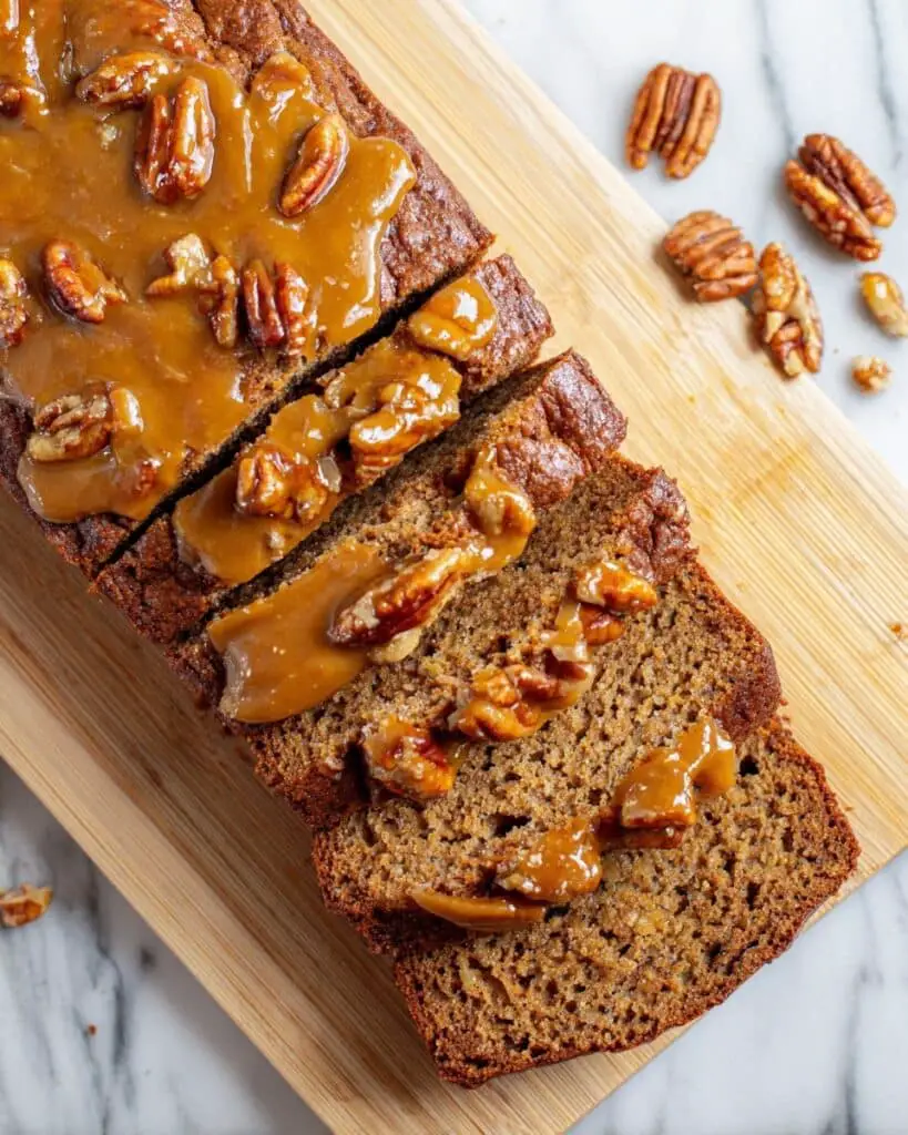 Greek Yogurt Banana Bread with Crunchy Pecan Glaze Recipe