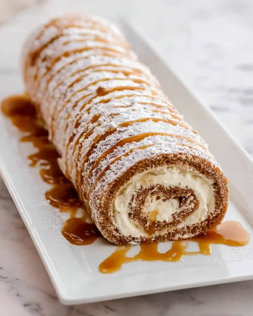 Banana Cake Roll with Cream Cheese Filling and Caramel Topping Recipe