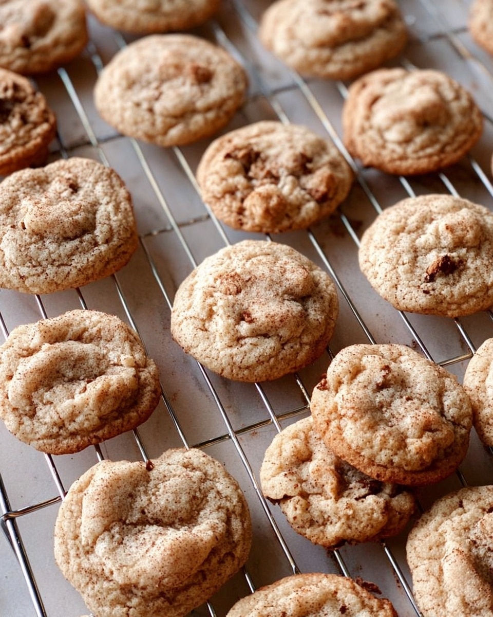 The image shows many small, round cookies with a light brown color and a slightly crackled top texture, placed closely on a silver cooling rack. Each cookie has an uneven surface with darker brown spots, indicating bits inside. The cookies lie flat and spread slightly at the edges, all arranged on a white marbled surface below the rack. The lighting is soft, showing the home-baked freshness of the cookies. photo taken with an iphone --ar 4:5 --v 7