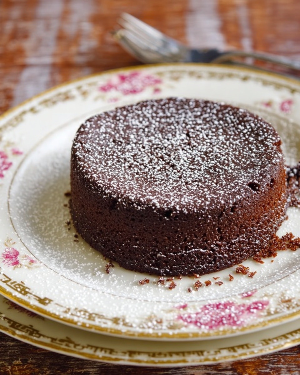 A close-up of a silver spoon holding a piece of dark brown chocolate cake with a moist texture. The cake slice shows a rich, slightly crumbly inside. In the background, part of the whole round cake is visible on a white plate with floral patterns and gold trim. The plate is placed on a white marbled surface. photo taken with an iphone --ar 4:5 --v 7