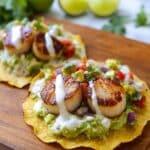 Seared Scallop Tostadas with Guacamole and Sour Cream Recipe