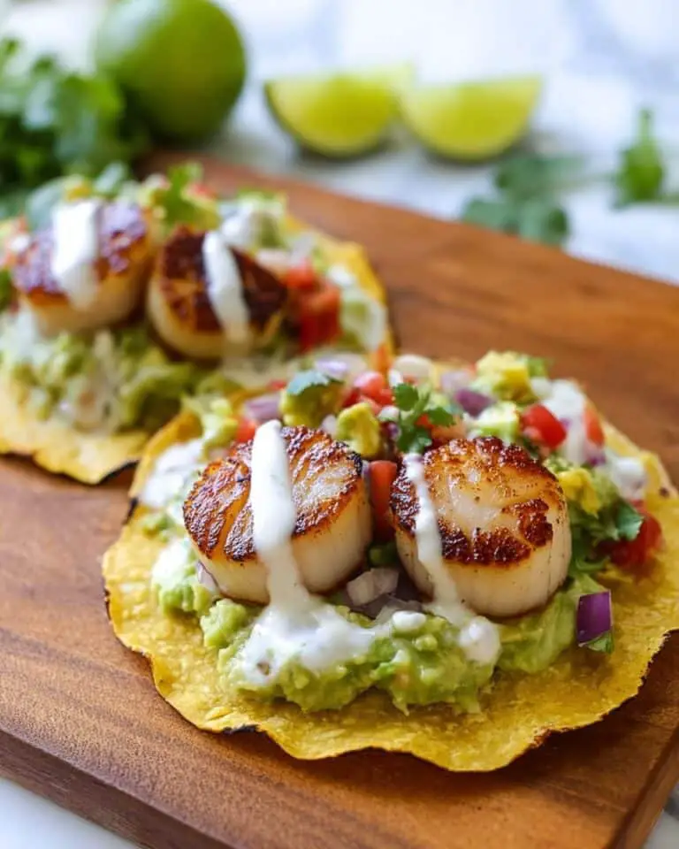 Seared Scallop Tostadas with Guacamole and Sour Cream Recipe