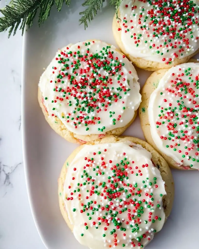 Christmas Sprinkles Sugar Crumbl Cookies with Cream Cheese Frosting Recipe