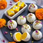 Burfi Dessert Balls with Chocolate Coating and Decorative Topping Recipe