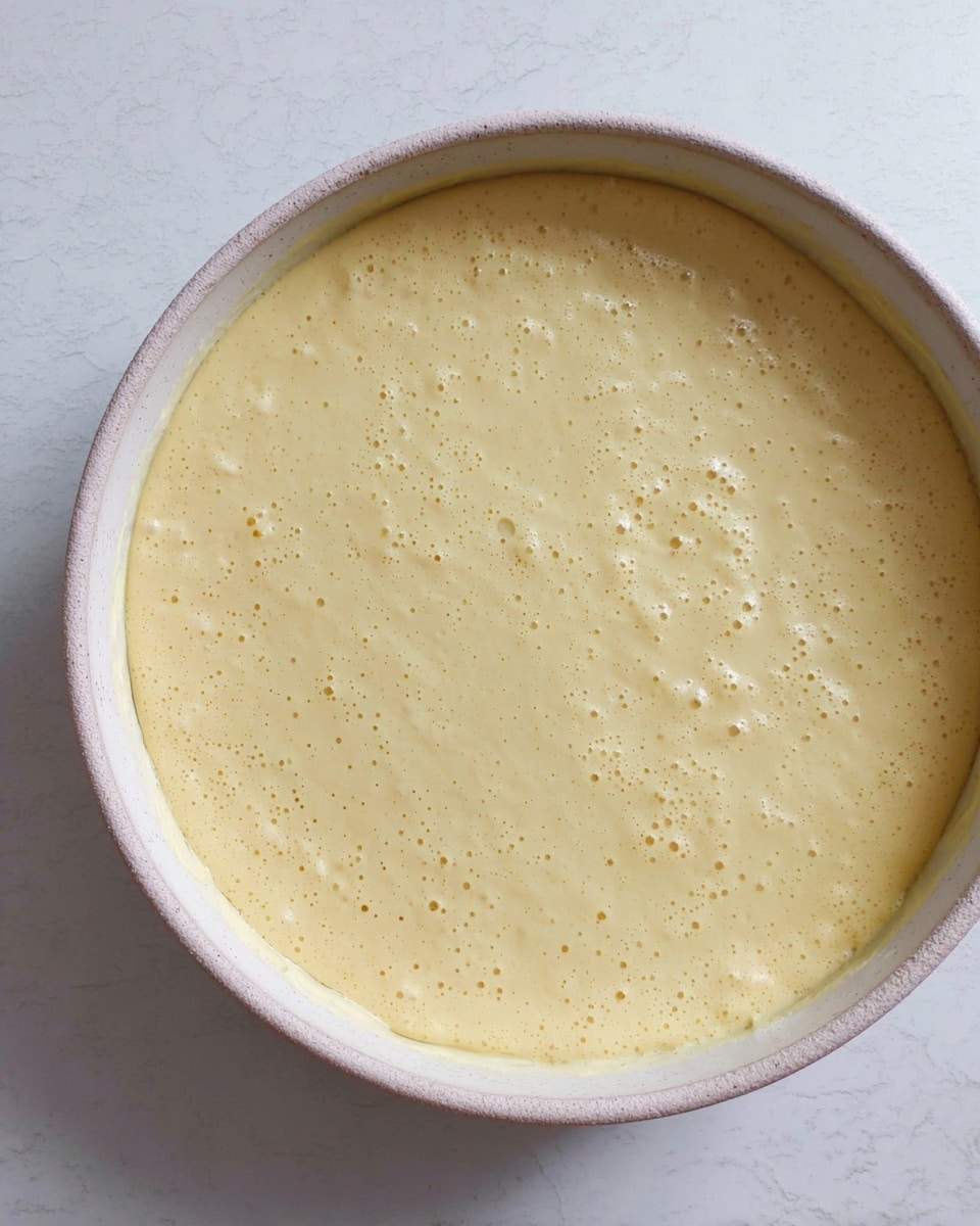 A close-up view of a single layer of smooth, light yellow batter with small bubbles unevenly spread on the surface, sitting inside a round, white bowl with a slightly rough textured rim, placed on a white marbled texture surface. Photo taken with an iphone --ar 4:5 --v 7