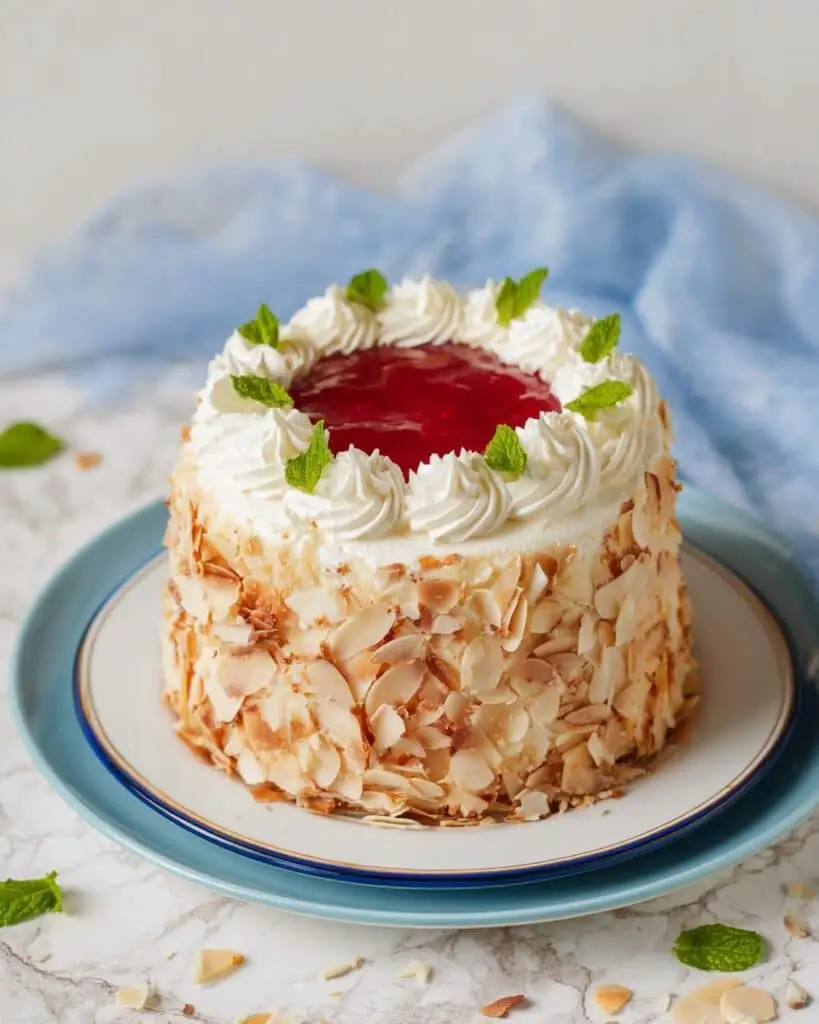 Insanely Delicious Brown Butter Layer Cake with Cherry Jam and Almond Decor Recipe