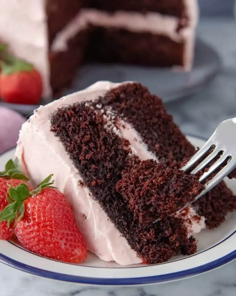 Strawberry Chocolate Cake with Strawberry Filling and Whipped Cream Frosting Recipe
