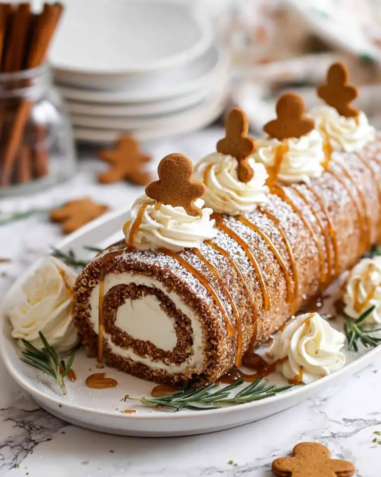 Gingerbread Cake Roll with Caramel Drizzle and Spiced Whipped Cream Recipe