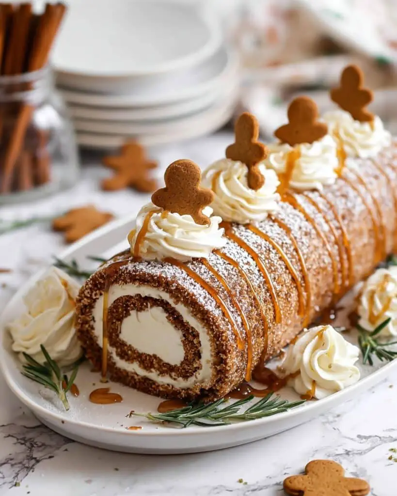 Gingerbread Cake Roll with Caramel Drizzle and Spiced Whipped Cream Recipe