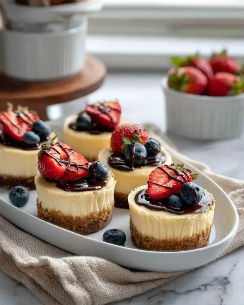 Mini Cheesecakes with Fresh Berries and Chocolate Drizzle Recipe