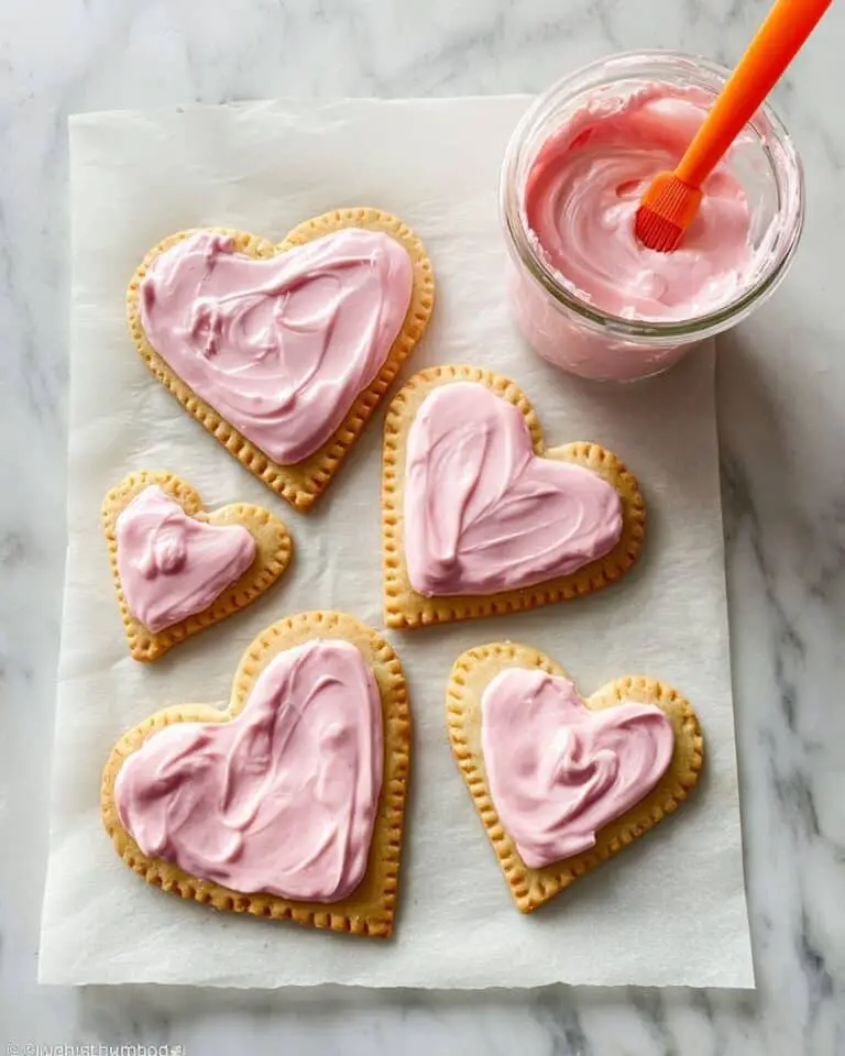 Heart Shaped Pastries with Strawberry or Cherry Jam and Colored Frosting Recipe
