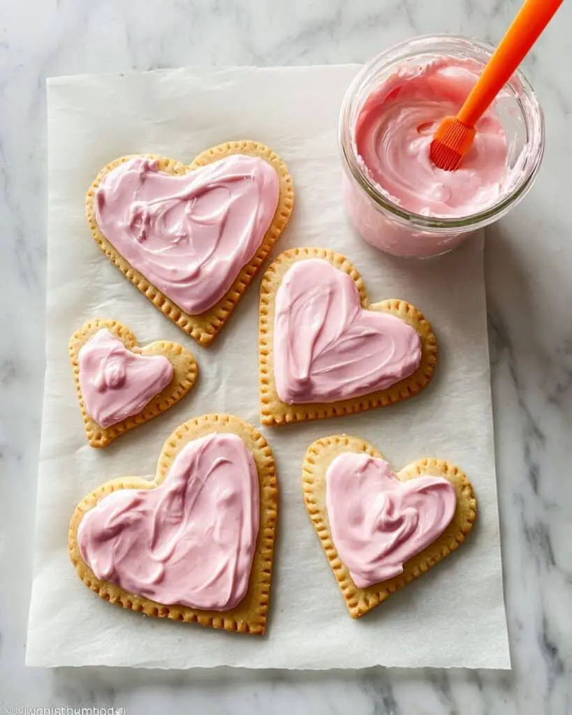 Heart Shaped Pastries with Strawberry or Cherry Jam and Colored Frosting Recipe