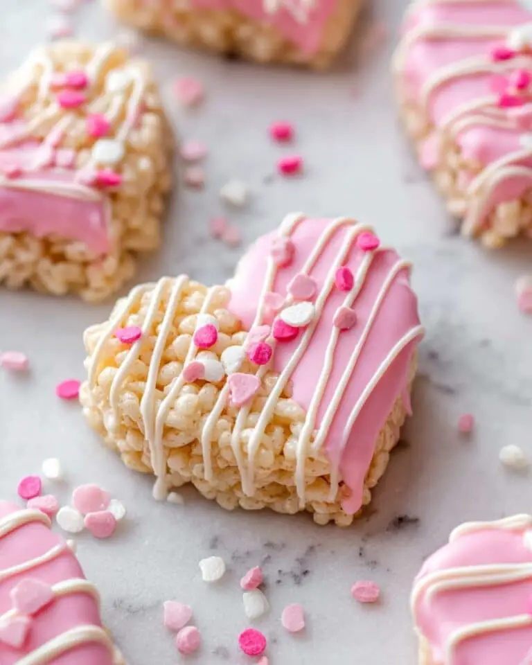 Heart Shaped Rice Krispie Treats with Pink and White Chocolate Drizzle Recipe