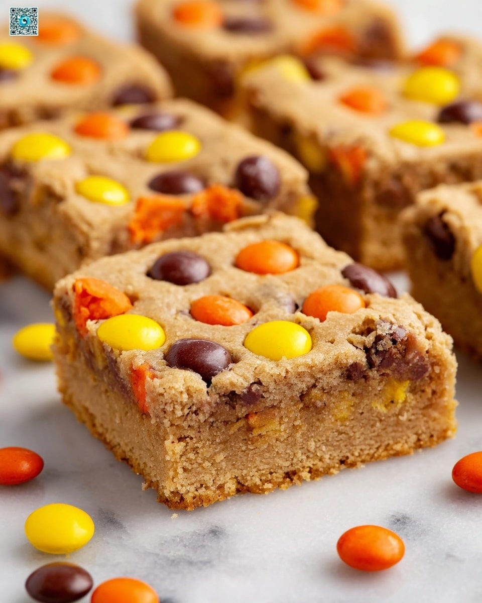 Peanut Butter Cookie Bars with Reese’s Pieces Recipe