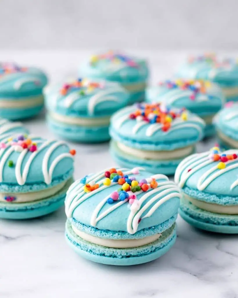 Macarons with Cream Cheese Filling and Royal Icing Drizzle Recipe