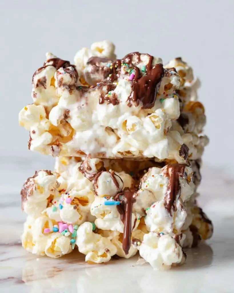 Popcorn Bars with Sprinkles and Chocolate Drizzle Recipe